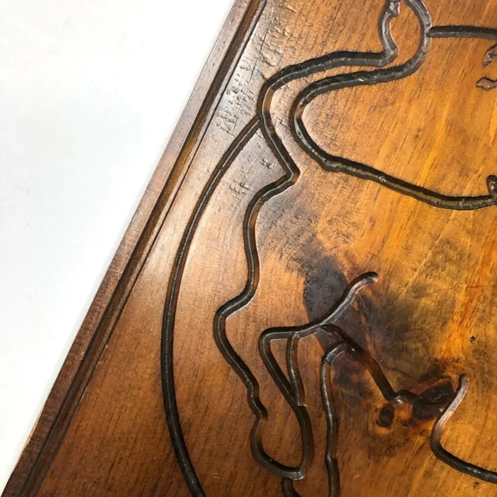 Vintage Solid Wood Carved Taurus Astrology Art